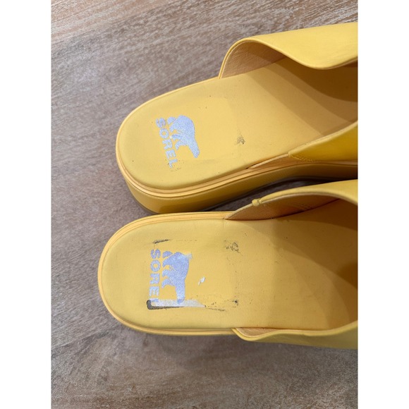 Sorel Viibe Platform Slide Sandals Yellow Leather Chunky Mule Womens - Picture 3 of 6